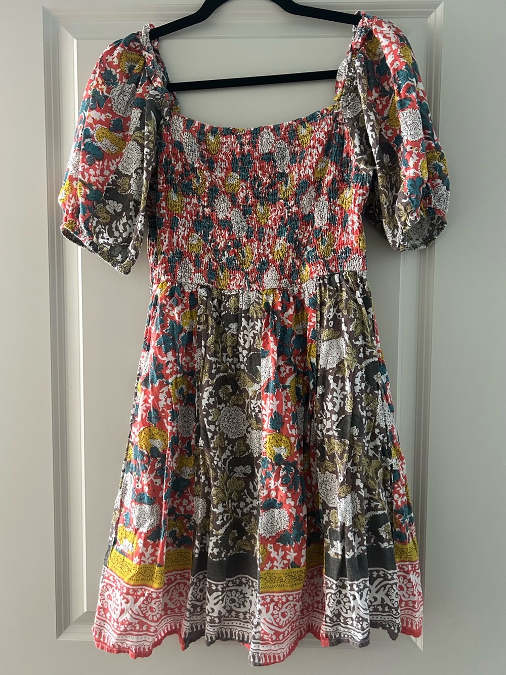 Velvet Graham Spencer Floral Smocked Puff Sleeve Mini Dress Small